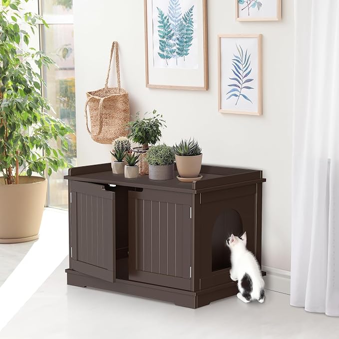 Pet Republic Hidden Cat Litter Box Enclosure - Cat Litter Box Furniture Table Nightstand (Coffee)