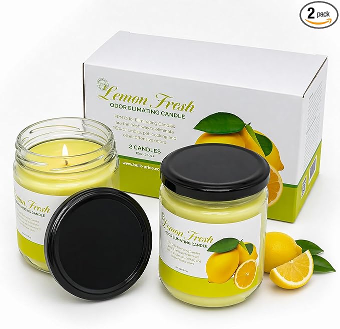 Candle Set Odor Eliminating – 2 Pack - 12oz – Long-Lasting Soy Wax Candles – Neutralizes Pet, Kitchen & Smoke Odors – Clean Burn, Eco-Friendly, Aromatherapy Candle (Lemon Fresh)