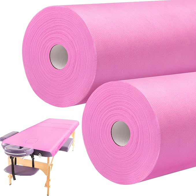 Tudomro 2 Rolls Disposable Non Woven Bed Sheets 24 x 71 Inch Massage Table Paper Covers Non Woven Fabric Massage Sheets Waterproof Spa Breathable Bed Cover for Beauty Salon (Pink)