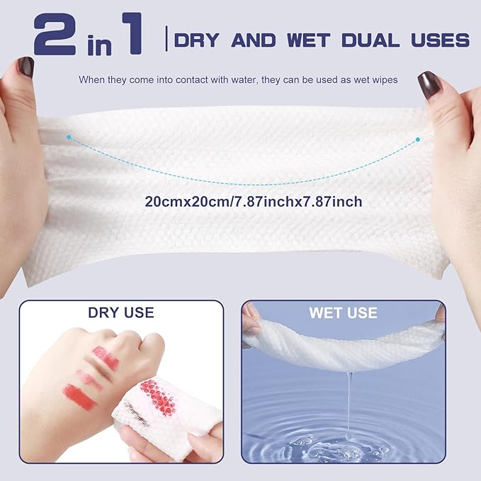 Disposable Face Towel, 100 Count Face Towels for Washing Soft Cotton Dry Wipes Facial Cloths Towelettes for Washing and Drying, Facial Tissue for Cleansing, Skincare and Makeup Remover