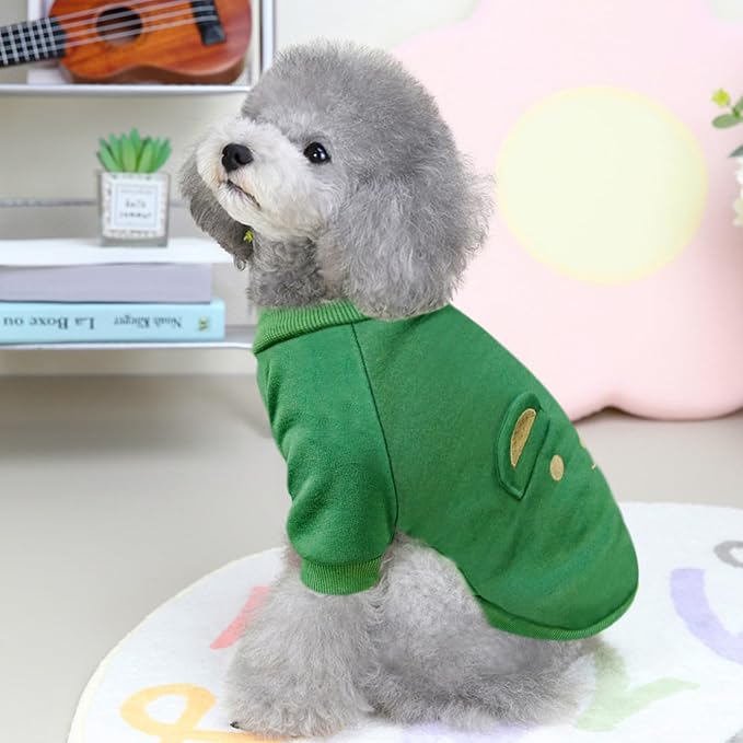 Green Cute Dog Sweater Soft Winter Clothes for Small Dogs, L | Classic Green Knit Pullover, Fall Winter Outfit, Elastic Cuffs, Holiday Party Matching, Machine Washable Sweatshirt for Pets