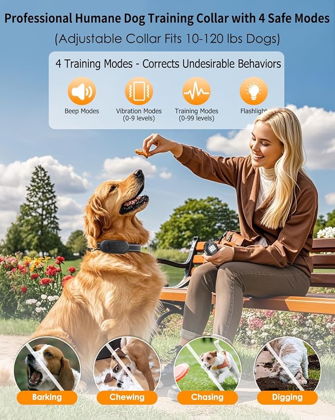 Dog Shock Collar with Remote Control for Dogs 10–120lbs, IPX7 Waterproof Dog Training Collar with Security Lock, 4 Safe Training Modes, Rechargeable Long Battery Life for Small Medium Large Dogs Black