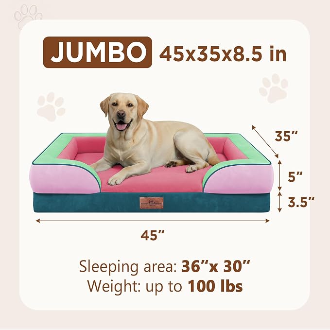 Comfort Expression Orthopedic Dog Bed for Extra Large Dogs with Bolster | Waterproof Dog Couch Bed with Washable Cover & Non-Slip Bottom, Supportive Egg Crate Foam XL Pet Bed, 45x35 Inch