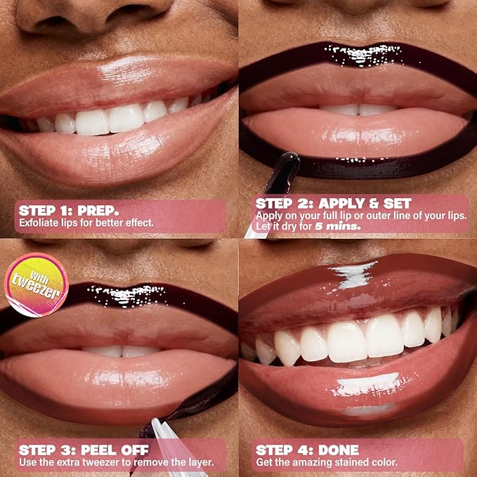 Cilrofelr 2 Colors Lip Liner Stain Peel Off Set with Tweezers - Long Wearing, Transfer Proof, Matte Finish, Quick Plump Lip Effect, Peel Off Lip Stain for All Skin Tones (Mauve + Buff)