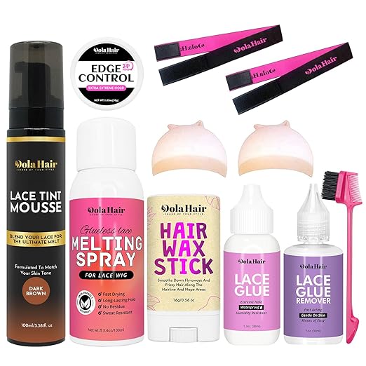 Dolahair Lace Glue Kit - Complete Set with Lace Tint Mousse, Wig Installation & Melting Spray (Dark Brown)