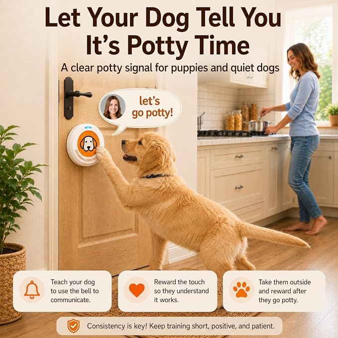 ChunHee Recordable Dog Doorbell – Train Your Dog with Your Own Voice, Puppy Potty Training Bell for Dogs to Go Outside, Touch Activated Dog Button with Potty & Outside Sounds