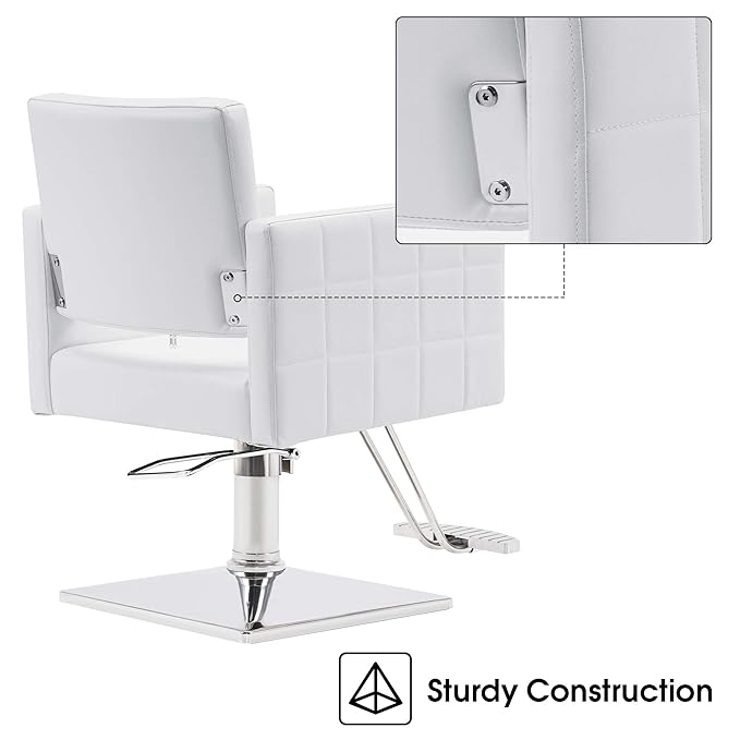 BarberPub Salon Chair for Hair Stylist, Hydraulic Stylist Chair, Adjustable Height, PVC Leather, 360 Degrees Swivel, Barbershop, Home Salon, Adult 8821 (Pure White)