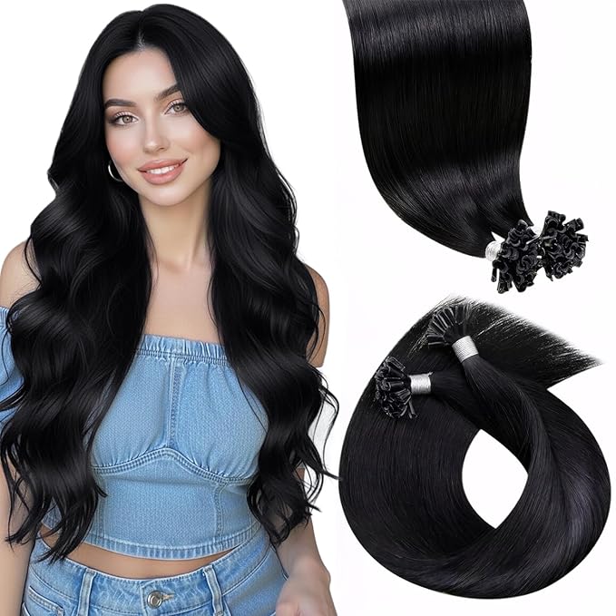 LaaVoo U Tip Hair Extensions Human Hair Black 22 Inch K Tip Hair Extension Real Human Hair Jet Black Utip Hair Extensions Black 50g 50S