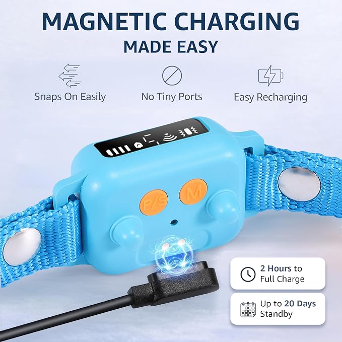 Bark Collar for Small Dogs 5-15 lbs with Magnetic Charging – No Shock, 3 Beep & Vibration Modes, 5 Sensitivity Levels - Humane Stop Anti-Barking Device - Dog Training Bark Collar (Sky Blue)