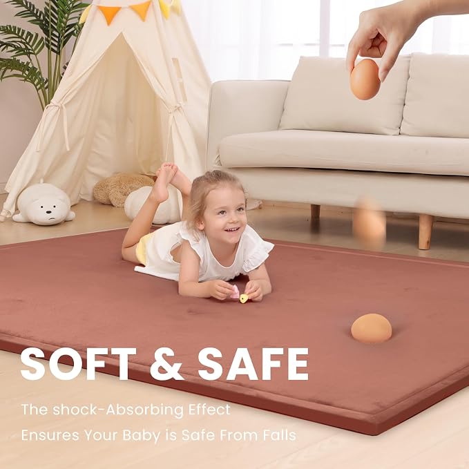 Huloo Sleep Ultra Soft Baby Play Mat for Floor,1.3" Thick Elasti-Foam 50x50 Playpen Mat for Toddlers Infant Kids,Non-Slip Backing Safe for Crawling&Tummy Time,Tatami Style （Brick）