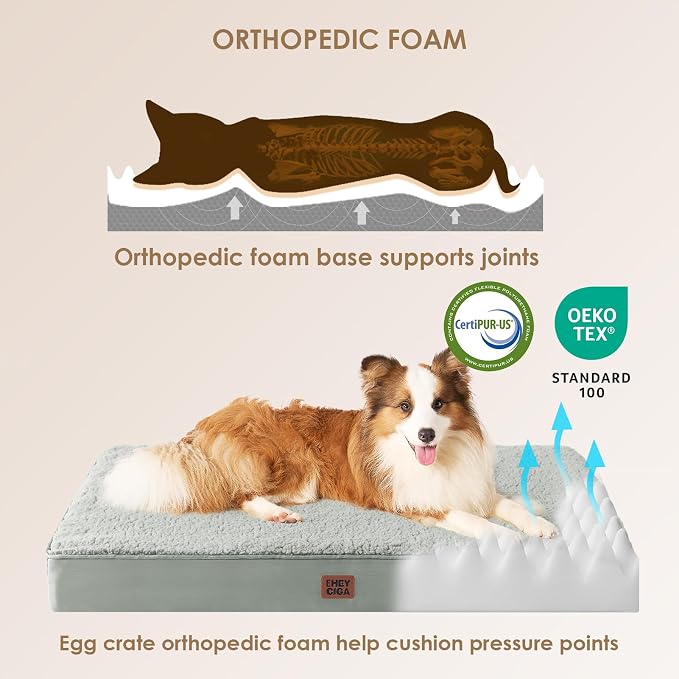 EHEYCIGA Orthopedic Dog Bed Extra Large with Removable Washable Cover, 44IN | Egg Crate Foam Support, Durable Oxford fabric, Non-Slip Bottom, Machine Washable, Soft Waterproof Plush Pet Bed Mat For Crate