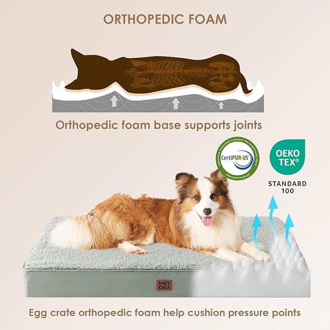 EHEYCIGA Orthopedic Dog Bed Large with Removable Washable Cover, 36x27 | Egg Crate Foam Support, Durable Oxford fabric, Non-Slip Bottom, Machine Washable, Soft Waterproof Plush Pet Bed Mat For Crate