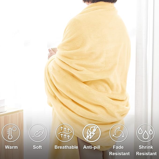 Hansleep Throw XL Bright Yellow Fleece Blanket, Soft Flannel Bed Blanket | Fuzzy Cozy Blanket 50x70 Inches, Multi-use for Bed, Sofa, Couch, Travel, Camping, All Season Warm Lightweight Cover