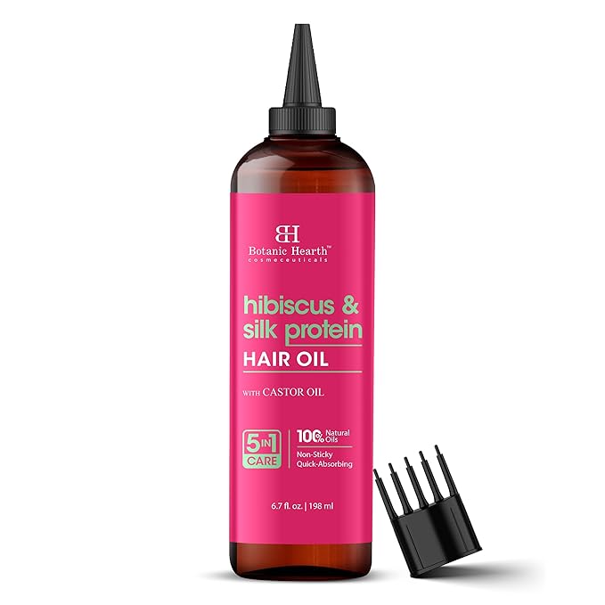 Botanic Hearth Hair Oil for Hair Growth & Hair Treatment Oils | Strengthening Dry, Frizzy, Damaged Hair & Scalp Treatment | Hibiscus Silk Protein Hair Oil – 6.7 Fl Oz