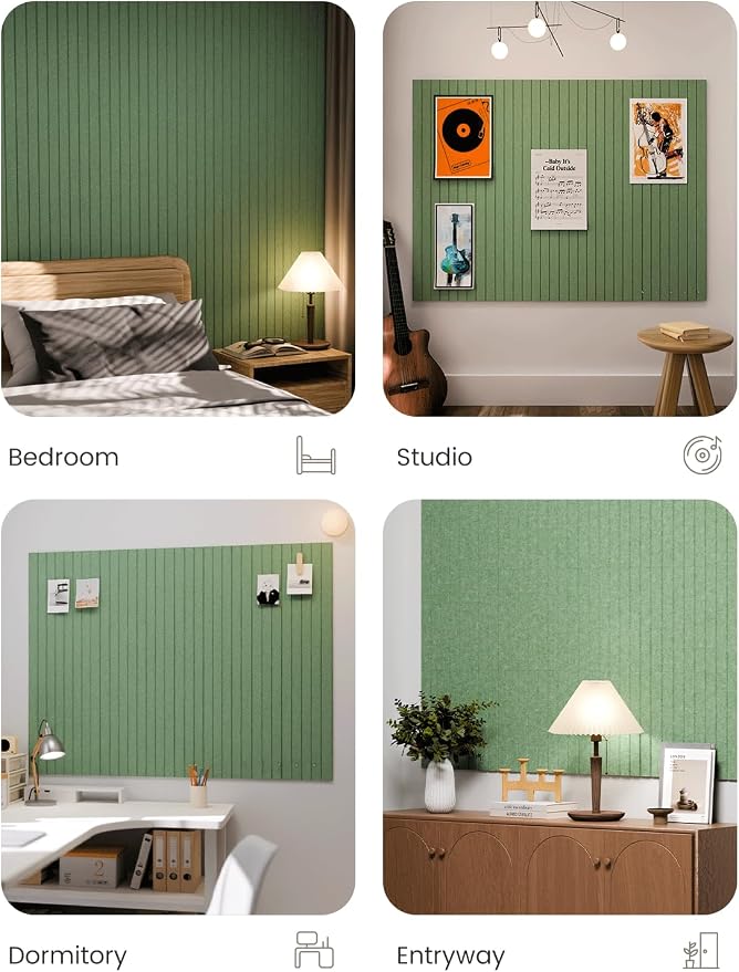 Fluxynara 48" x 36" Large Felt Bulletin Board, Moss Green | 12 Pack Cork Board Alternative with 60 Safe Adhesive Tabs, Pin Boards for Wall Decor, Home, Office, Classroom,Dorm