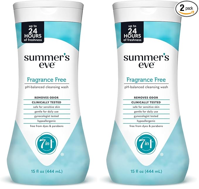 Summer's Eve Fragrance Free All-Over Feminine Wash, Gentle pH-Balanced Body Wash for Women, Removes Vaginal Odor, 15 Fl Oz (Pack of 2)