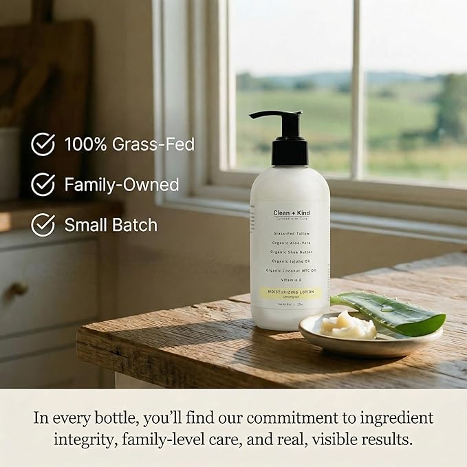 Daily Moisturizing Lotion – Tallow Body Lotion with Aloe Vera, Shea Butter, Jojoba Oil, MCT Oil & Vitamin E – Deep Hydration for Dry, Rough, Sensitive Skin (8 oz, Lemongrass)