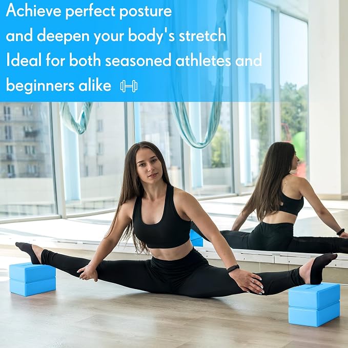 RoundFunny 4 Pack Yoga Blocks Non Slip Pilates Brick Foam Blocks Pilates Dance Gymnastics Workout Fitness Props Tool for Stretching Meditation and Exercise
