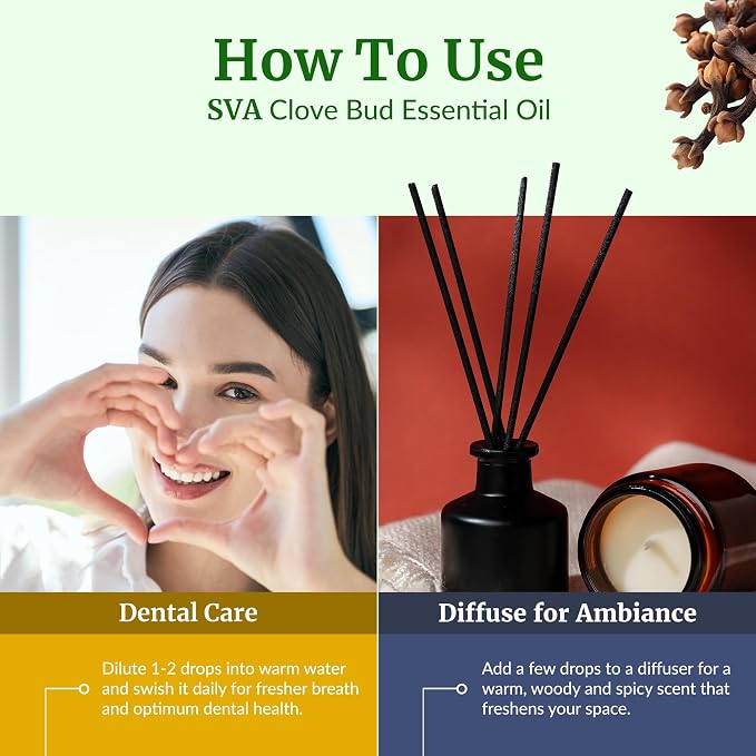 SVA Clove Bud Essential Oil - 32 Fl Oz - for Face, Skin Care, Hair Care, Scalp Massage & Body Massage
