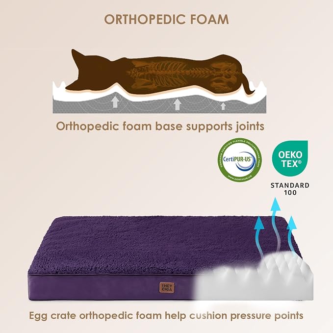 EHEYCIGA Orthopedic Dog Bed Extra Large with Removable Washable Cover, 47IN | Egg Crate Foam Support, Durable Oxford fabric, Non-Slip Bottom, Machine Washable, Soft Waterproof Plush Pet Bed Mat For Crate