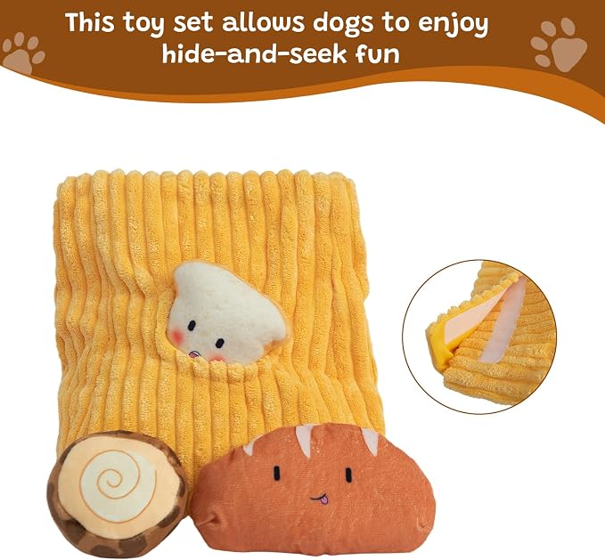 Hollypet Squeaky Hide and Seek Dog Toys for Small and Medium Dogs, Bread