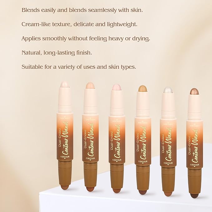 Contour Highlighter Stick，2in1 Dual-Ended Cream Bronzer&Highlighter Sticks Pen for Face Body Contouring Makeup- Buildable，Waterproof, Easy to Apply Suitable for Beginners，06Black Cocoa+Bronzer Shimmer