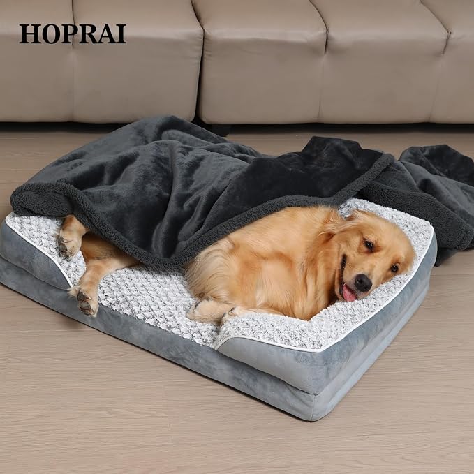 Waterproof Pet Blanket for Medium Large Dogs Washable Fluffy Thick Jacquard Shag Fleece Warm Sherpa Pet Blanket Cats Puppy Couch Protection (Gray XL57*85inches)