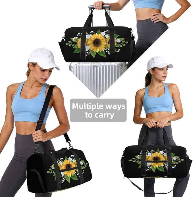 Fiokroo Sports Gym Bag Sunflowers Flowers Travel Duffel Bag For Men Women With Shoe Compartment Water Resistant Gym Bag Carry On Duffel Bag For Weekend Traveling Yoga Gym Sports