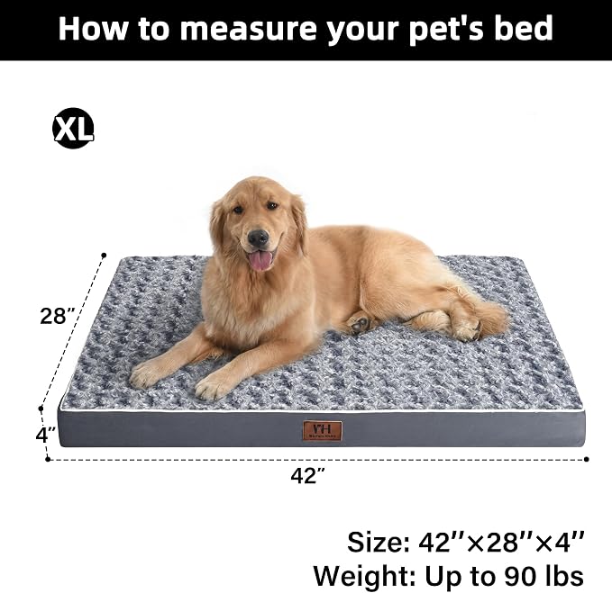 WESTERN HOME WH Orthopedic XL Dog Bed Extra Large Washable Pet Bed, 42in | Waterproof Liner,Removable Cover,Thick Egg Crate Foam for Joint Support,Nonskid Bottom,OEKO-TEX Certified,Grey,Up to 92 Lbs