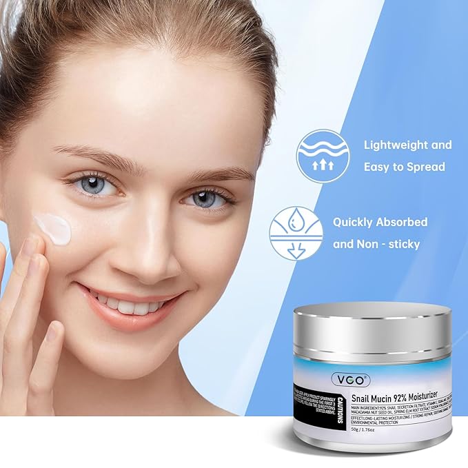 VGO 2 Pack 92% Snail Mucin Moisturizer, Anti Aging, Skin Repair & Hydrating Face Cream with Ceramide & Vitamin E