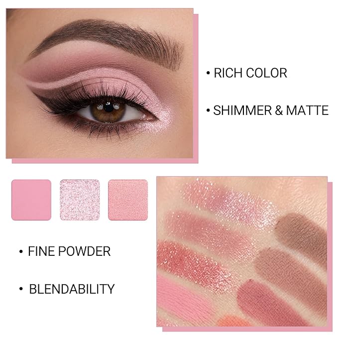 Erinde 12 Colors Eyeshadow Palette, Peach Brown Neutrals & Nude Eye Shadow Makeup, Matte Shimmer Glitter Finishes, Long Lasting Ultra-Blendable Waterproof Eyeshadow Powder for Daily & Party, 04