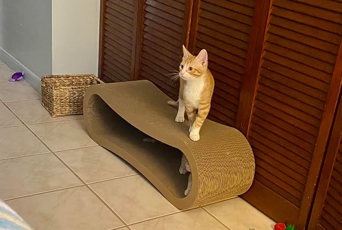 Simple Deluxe 3-in-1 Large Cardboard Cat Scratcher Lounger, 33.5" x 10.2" x 10.2" Infinity Shape Cat Scratching Board, Reversible Corrugated Scratch Pad for Multi-Cat Homes, 100% Recyclable, X-Large
