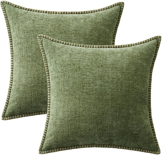 MIULEE Decorative Couch Throw Pillow Covers 20x20 Inch Sage Green 2 Pack | Farmhouse Pillow Covers with Stitched Edge, Soft Chenille Cushion Cases, for Sofa Bed Living Room Home Decor