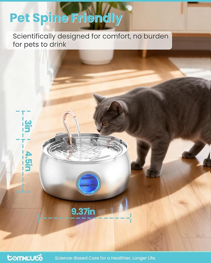 Cat Water Fountain Stainless Steel -135oz/4.0L Cat Fountain for Drinking | Ultra Quiet Pump, Easy to Clean, Come with 3 Filters, Pet Watering Bowl Dispenser for Cats, Dogs, Multiple Pets