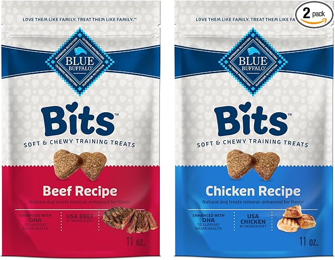 Blue Buffalo Bits Variety Pack Training Treats, 19 oz, 2 ct | Chicken & Beef Recipes, DHA for Cognitive Development, No Chicken By-Product, Corn, Wheat, or Soy