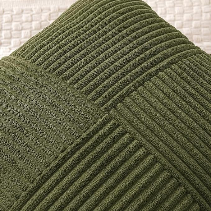 MIULEE Olive Green Decorative Throw Pillow Covers for Couch 18x18 Inch | 2 Pack, Boho Farmhouse Pillow Covers, Soft Cross Corduroy Patchwork Textured Cushion Cases For Bed Sofa