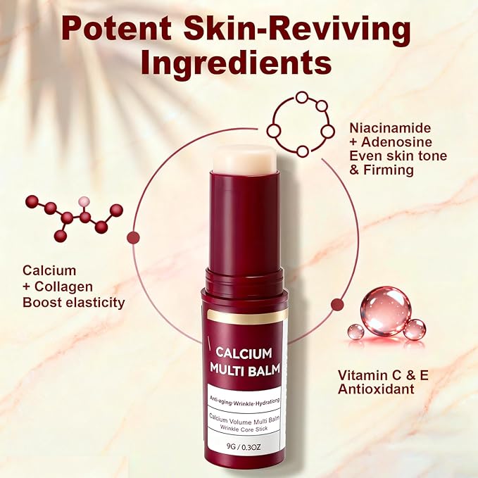 Calcium Multi Balm Stick for Face, Eyes, Lips & Neck Area, Calcium Volume Multi Balm Stick for Hydrating, Firming and Soothing with Adenosine, Hydrolyzed Elastin, Vitamin C & E, 9 g
