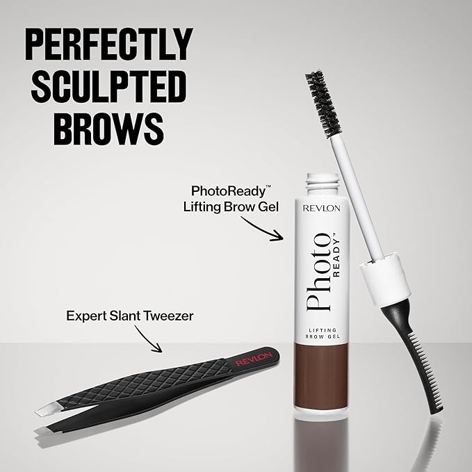 Revlon PhotoReady Lifting Brow Gel, Tinted Eyebrow Lamination with Spoolie Brush, Conditions, Shapes & Defines, 804 Rich Dark Brown, 0.23 fl oz