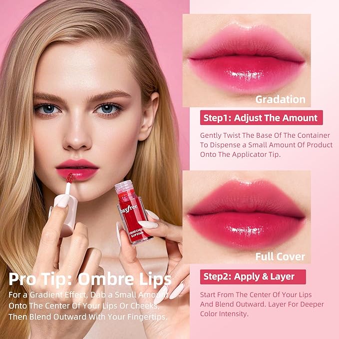 bayfree Liquid Cheek & Lip Stain, Korean Lip Tint with Moisturizing & Weightless, Non-Sticky, Long-Lasting, Kiss-proof, All Long-wearing, Vegan Makeup (Sheer Berry)