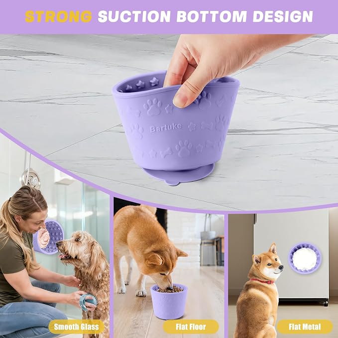Dog Slow Feeder Lick Bowl, Silicone Dog Bowl with Strong Suction, Purple