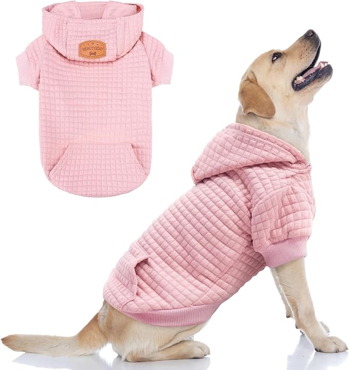 BEAUTYZOO Dog Hoodies Sweater for Large Dogs,Waffle‑Like Laminated Pet Coat | Warm Dog Sweatshirt with Pocket & Leash Hole,Pullover Clothes for Girl Boy Dogs,Stretchy & Easy‑On‑Off,Labrador & Great Danes