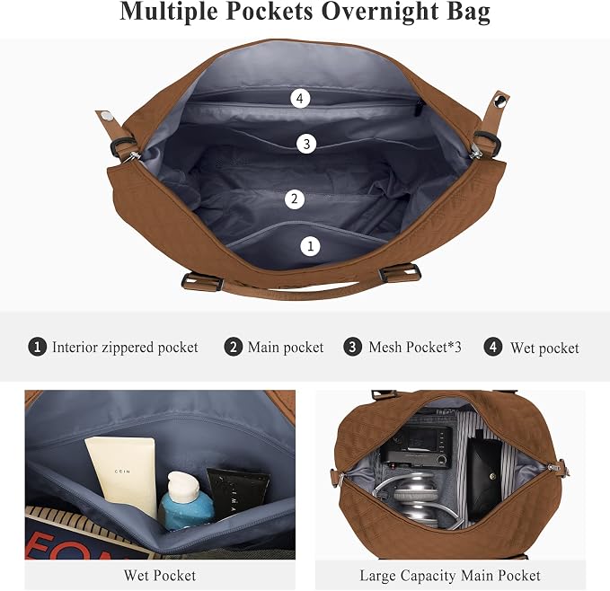 Travel Duffel Bag, Carry On Overnight Weekender Bags for Women | Travel Bag with Wet Pocket & Trolley Sleeve, For Spirit Airlines 18x14x8 Personal Item Bag