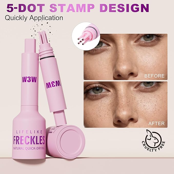 Freckles Stamp Pen – Long-Lasting Waterproof Freckle Pen, Quick Dry 5-Point Fake Freckles Tool for Natural Faux Freckles Makeup (#02 Medium)