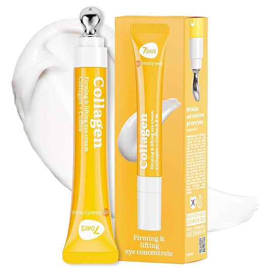 7DAYS Eye Cream Korean Skin Care with Cooling Eye Massager – Collagen Under Eye Cream for Dark Circles, Puffiness & Bags, Anti Aging, Firming & Tightening Eye Care | 0.6 fl oz / 18 ml