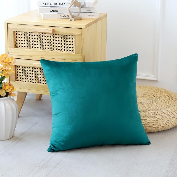 Artscope Luxury Velvet Pillow Covers Decorative Square Pillowcases Soft Solid Cushion Cases for Couch Sofa Bedroom Home Decor 24x24 Inch Teal
