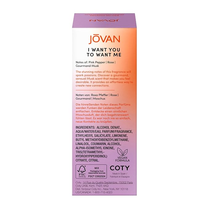 Jovan I Want You To Want Me Eau de Parfum 1.7 fl oz (Pack of 1), Notes of Pink Pepper, Musk, and Rose, Unisex Fragrance, Long Lasting, Everyday Fragrance, Travel Size