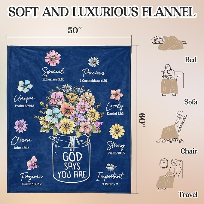 Christian Religious Gifts for Women, Navy Blue Christian Birthday Blanket | Inspiration Gifts for Women, Christmas Spiration Gifts for Mom, Baptism Confirmation Spiritual Gift for Girls Her, 60''x 50''