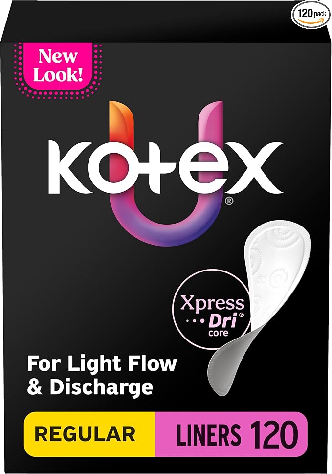 Kotex Absorbent Flat Liners, Light Absorbency, Regular Length 120 Count (Packaging May Vary)