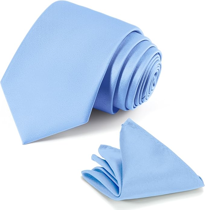 Black Tie Set in Gift Box Mens Solid Color 3.15" (8CM) Black Necktie and Pocket Square Set