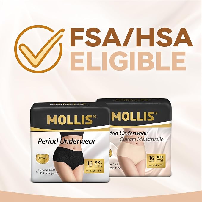 MOLLIS Disposable Period Underwear for Women, Postpartum Panties, Maternity Knickers Heavy Flow Leak Proof, Unscented, Black, XXLarge, 16 Count